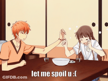 A Couple Of Anime Characters Giving Each Other A High Five With The Caption Let Me Spoil U: GIF