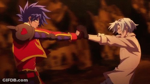 A Couple Of Anime Characters Holding Hands In A Dark Room GIF