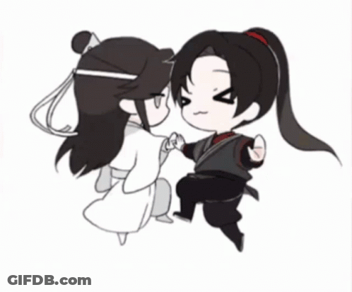 A Couple Of Anime Characters Holding Hands With A Heart In The Background GIF