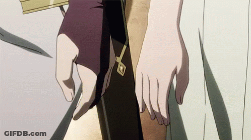 A Couple Of Anime Characters Holding Hands With A Key Between Them GIF