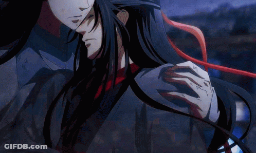 A Couple Of Anime Characters Hugging Each Other With Long Hair GIF