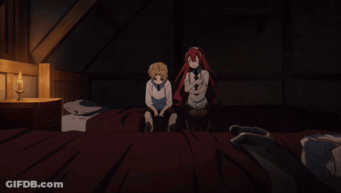 A Couple Of Anime Characters Hugging Each Other With One Looking At The Camera GIF