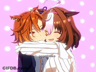 A Couple Of Anime Characters Hugging Each Other With The Word Cappuccino In The Corner GIF