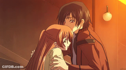 A Couple Of Anime Characters Hugging Each Other With Ushio Written In The Corner GIF
