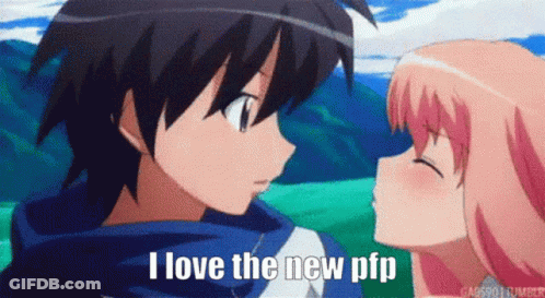 A Couple Of Anime Characters Kissing With The Words I Love The New Pfp GIF