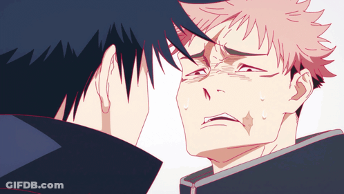 A Couple Of Anime Characters Looking At Each Other GIF