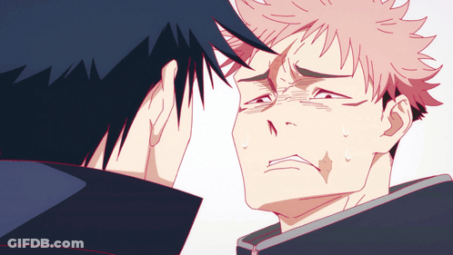 A Couple Of Anime Characters Looking At Each Other GIF