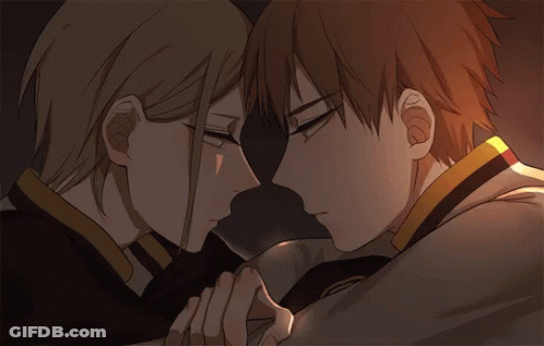 A Couple Of Anime Characters Looking At Each Other With The Words " I Don 'T Care If You 'Re Weak And Small " GIF