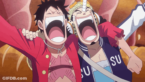 A Couple Of Anime Characters One Of Whom Is Wearing A Shirt That Says ' Su ' On It GIF
