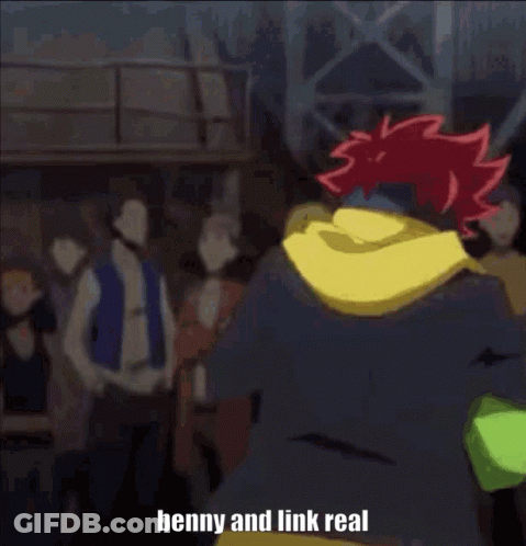 A Couple Of Anime Characters Standing Next To Each Other And One Of Them Is Making A Funny Face . GIF