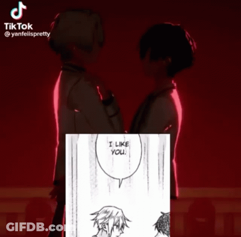 A Couple Of Anime Characters Standing Next To Each Other And One Of Them Says I Like You GIF