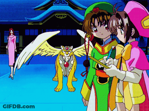 A Couple Of Anime Characters Standing Next To Each Other GIF
