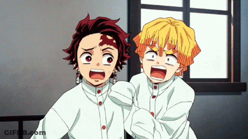 A Couple Of Anime Characters Standing Next To Each Other GIF