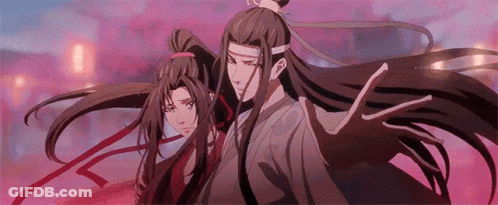 A Couple Of Anime Characters Standing Next To Each Other . GIF