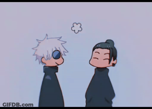A Couple Of Anime Characters Standing Next To Each Other With A Flower In The Air . GIF