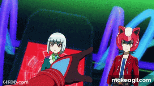A Couple Of Anime Characters Standing Next To Each Other With Makeagif.com In The Bottom Right Corner GIF