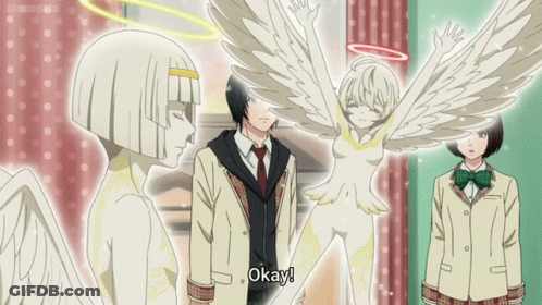 A Couple Of Anime Characters Standing Next To Each Other With Okay Written In The Corner GIF