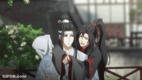 A Couple Of Anime Characters Standing Next To Each Other With One Of Them Having A Ponytail GIF