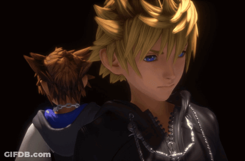 A Couple Of Anime Characters Standing Next To Each Other With One Wearing A Necklace GIF