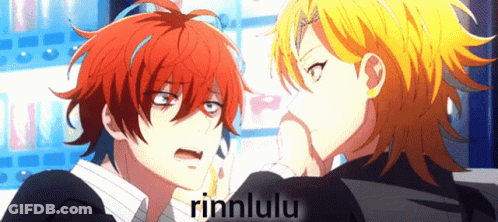 A Couple Of Anime Characters Standing Next To Each Other With The Name Rinnlulu Written On The Bottom GIF