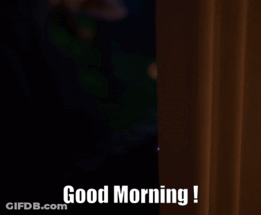 A Couple Of Anime Characters Standing Next To Each Other With The Words Good Morning Written On The Bottom GIF