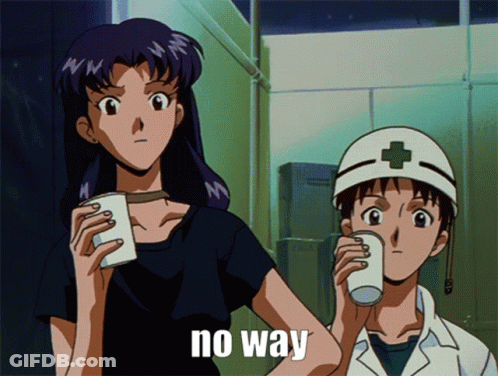 A Couple Of Anime Characters Standing Next To Each Other With The Words No Way Written On The Bottom GIF