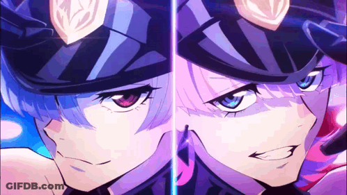 A Couple Of Anime Characters With Blue And Pink Hair GIF