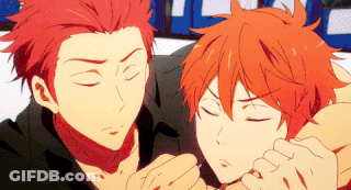 A Couple Of Anime Characters With Red Hair Are Hugging Each Other GIF