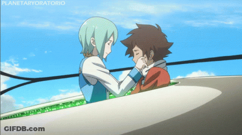 A Couple Of Anime Characters With The Word Planetaryoratorio On The Bottom Right GIF