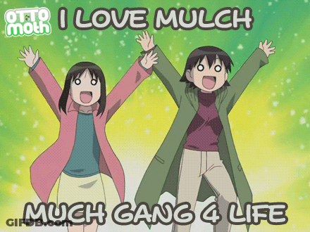 A Couple Of Anime Characters With The Words I Love Mulch Much Gang 4 Life Under Them GIF