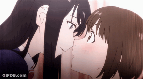 A Couple Of Anime Girls Kissing Each Other On The Nose GIF