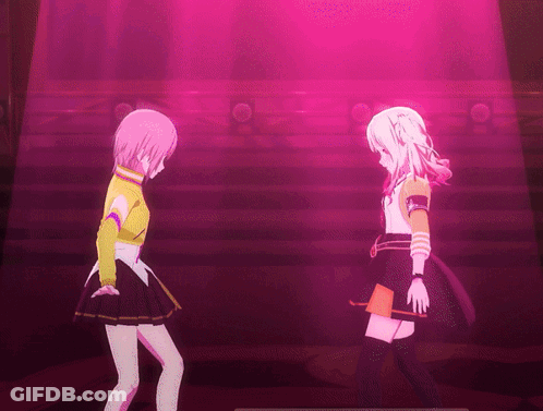 A Couple Of Anime Girls Standing Next To Each Other GIF