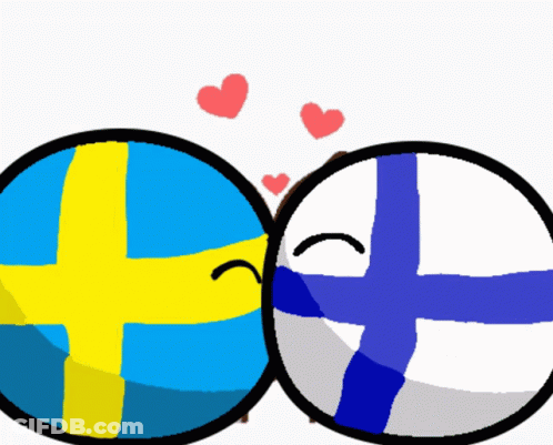 A Couple Of Balls With The Flags Of Sweden And Finland Kissing Each Other GIF