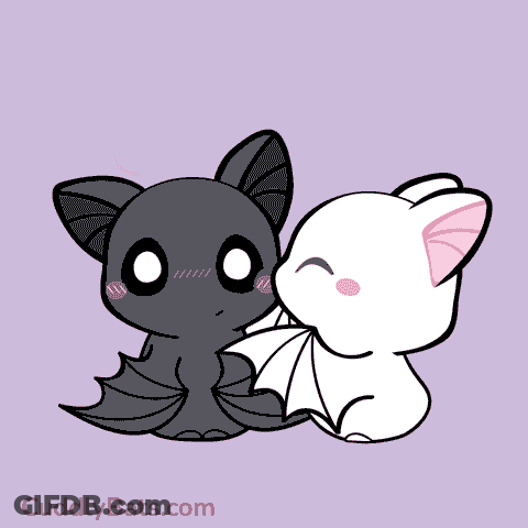 A Couple Of Bats Are Sitting Next To Each Other On A Purple Background With The Website Cuddlybats.com GIF