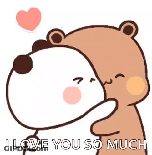A Couple Of Bears Hugging Each Other With The Words `` I Love You So Much '' Written On The Bottom . GIF