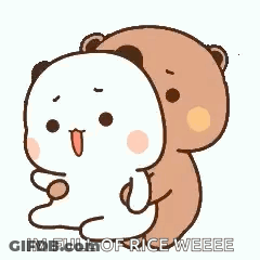 A Couple Of Bears Hugging Each Other With The Words `` I 'M Full Of Rice Weeeee '' . GIF
