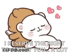 A Couple Of Bears Laying Next To Each Other With Hearts . GIF