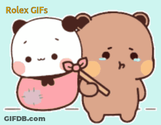 A Couple Of Bears Standing Next To Each Other With The Words Rolex GIFs On The Bottom Right GIF