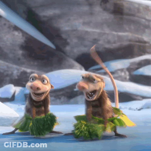 Cartoon Animals Wearing Green Skirts GIF