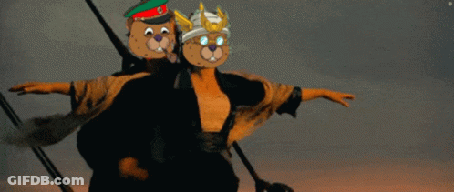A Couple Of Cartoon Bears Are Standing Next To Each Other GIF
