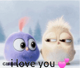 A Couple Of Cartoon Birds Kissing With The Words I Love You Behind Them GIF