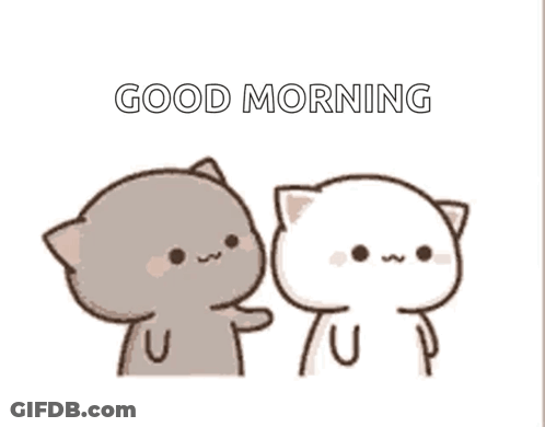 A Couple Of Cartoon Cats Are Hugging Each Other And Saying `` Good Morning '' . GIF
