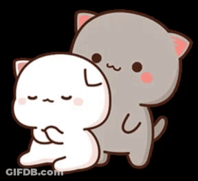 A Couple Of Cartoon Cats Are Hugging Each Other On A Black Background . GIF
