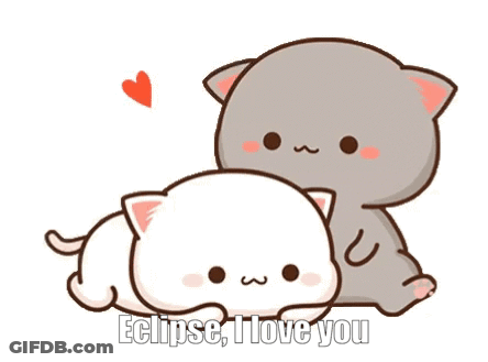 A Couple Of Cartoon Cats Are Hugging Each Other With The Words `` Eclipse , I Love You '' Written Below Them . GIF
