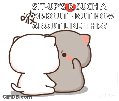 A Couple Of Cartoon Cats Are Sitting Next To Each Other And They Are Talking About A Workout . GIF