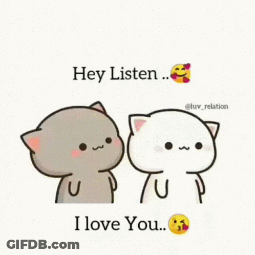 A Couple Of Cartoon Cats Are Standing Next To Each Other And One Of Them Is Petting The Other . GIF