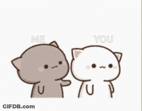 A Couple Of Cartoon Cats Are Standing Next To Each Other And One Of Them Is Touching The Other 'S Face . GIF