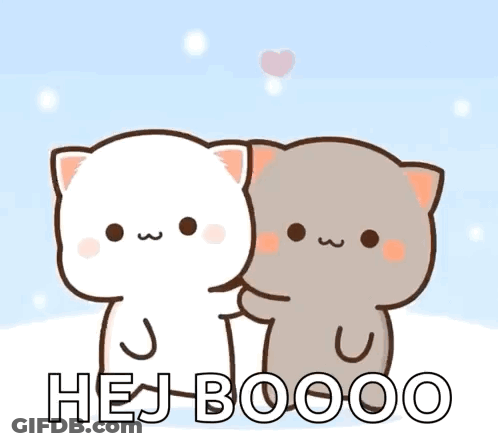 A Couple Of Cartoon Cats Holding Hands With The Words Hej Boooo Written Below Them GIF