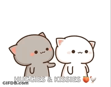 A Couple Of Cartoon Cats Hugging Each Other And Kissing . GIF