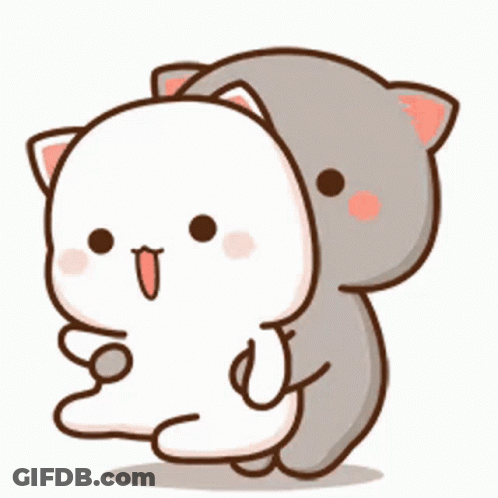 A Couple Of Cartoon Cats Hugging Each Other . GIF